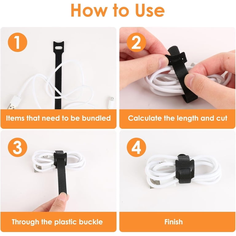 Cable Organizer 50 PCS Reusable Hook And Loop Fastening Cable Ties With ...