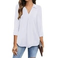thumbnail image 6 of Gomelly Women Shirts Solid Color Tops Elegant Blouse Ladies Plain Business Tunic Shirt V Neck White L, 6 of 7