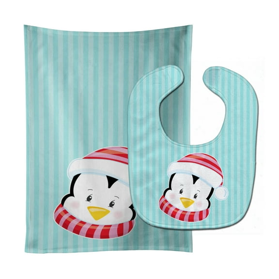 Christmas Penquin 1 Baby Bib and Burp Cloth