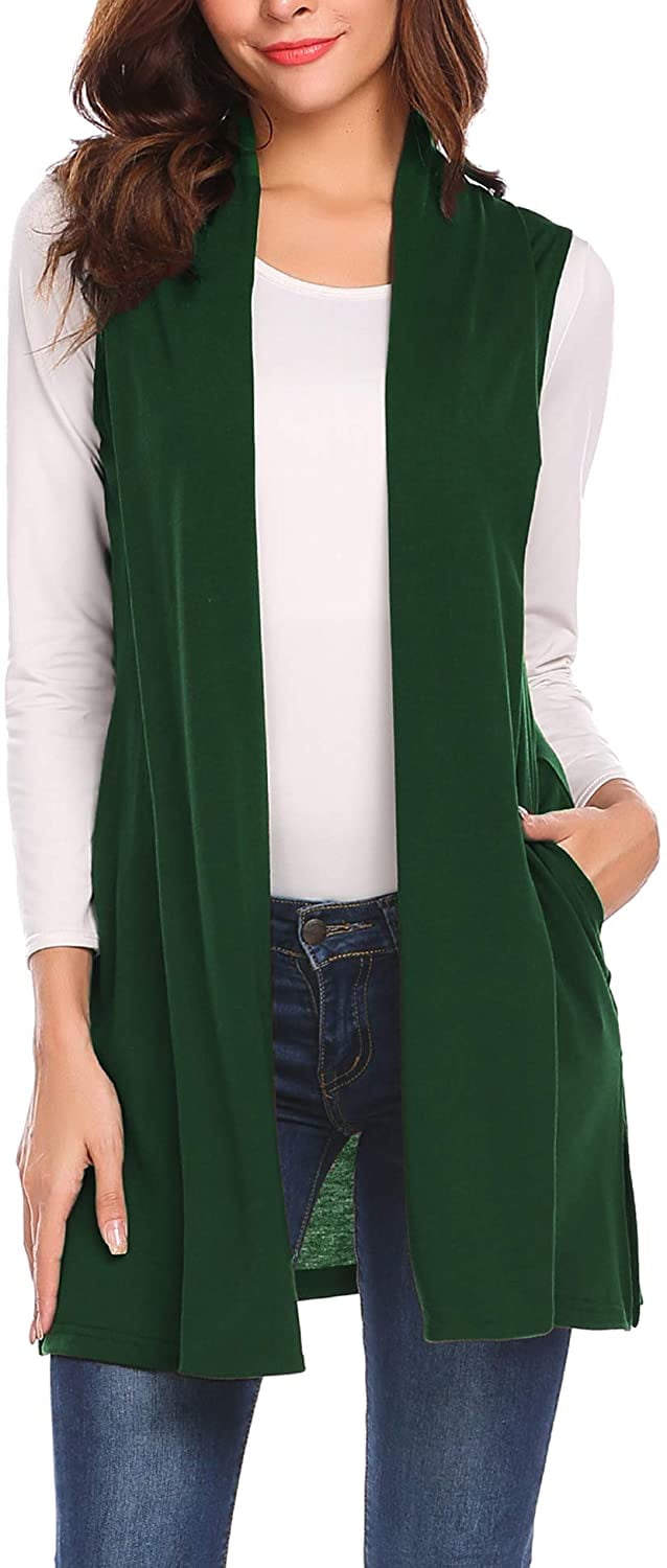 Womens Long Vests Sleeveless Draped 