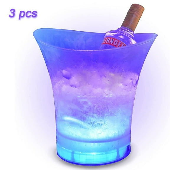 Smad 3 Pcs Ice Bucket 7 Color Changing LED Cooler Drinking Party Wine 5L Plastic Ice Bucket
