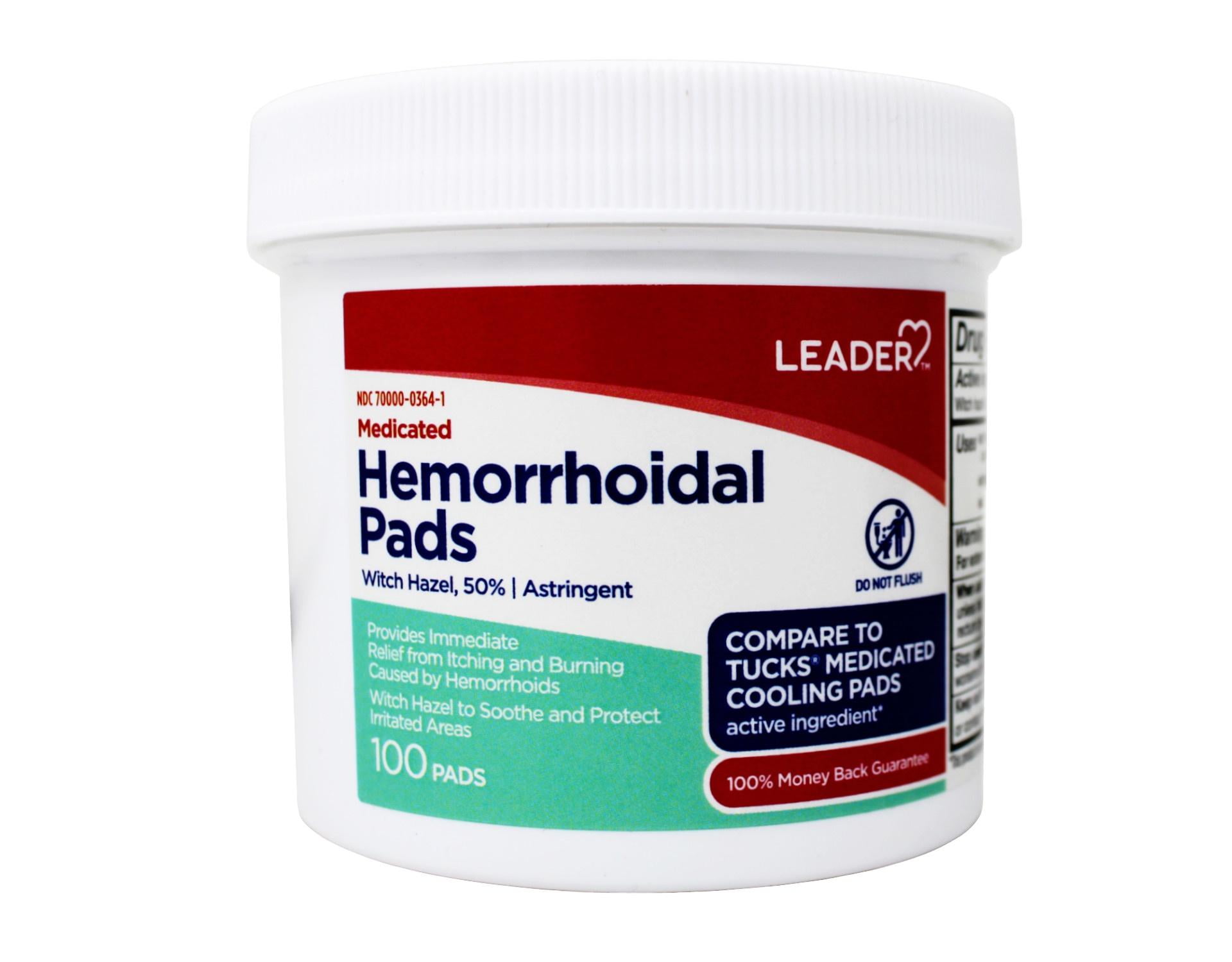 Leader Medicated Hemorrhoidal Pads Witch Hazel 50%, 100 Count - 3 Pack
