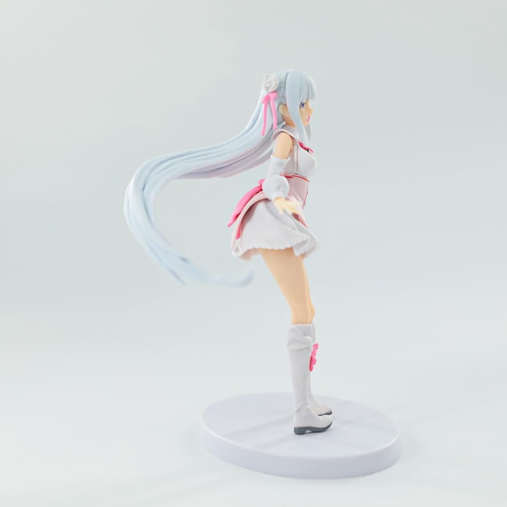 Newly Emilia Figure Standing Happy Emilia Action Figures 17cm/6.7inch PVC Characters Decorations Collectible Handicrafts Souvenirs for Anime Fans Gifts