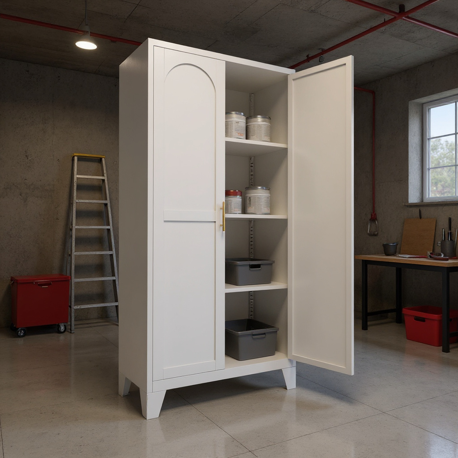 Homy Casa 61" Tall Garage Storage Cabinet with Adjustable Shelves, Heavy Duty Utility Organizer White