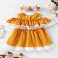 thumbnail image 3 of 2 Pcs Infant Floral Lace Outfits  Girls Cold Shoulder Contrast Color  Neck Dress + Bow Headband, 3 of 7