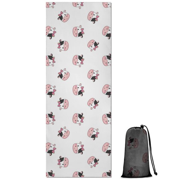 White Cow Bow Pattern Hot Yoga Mat Towel Non Slip for Hot Yoga - Quick-Drying Yoga Mat Cover with 4 Corner Pockets with Travel Bag - Hot Yoga Towel Non Slip Grip Moisture Wicking Sweat 70"x26"