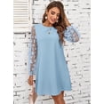 thumbnail image 5 of Blue Womens Solid A-Line Dress With Sheer Butterfly Sleeve Detail, 5 of 5