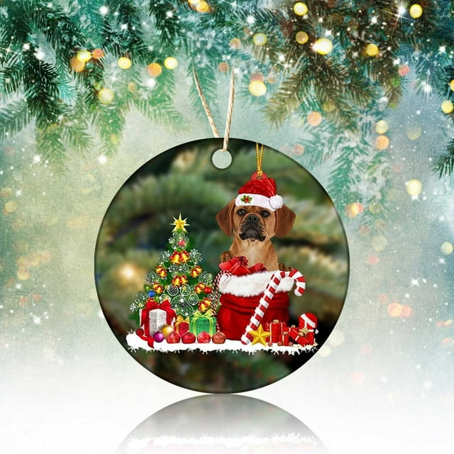 Fiudx Adorno para Árbol de Navidad, Figura de Perro de Madera Pintada a Mano, Bonita Decoración Navideña, Colgante Festivo, Perfecto para Árbol Genealógico, Regalo para Amantes de Las Mascotas, Tamañ
