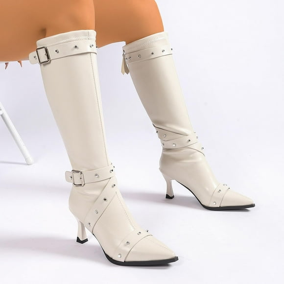 Amzcrzy Knee High Boots Women Women's Fashionable and Casual Winter Style Knee-High Boots with Long Legs and Solid Color Pointed Toe Zipper High Heels Thigh High Boots Women's Boots Boots for Women