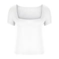 thumbnail image 3 of Njoeus Womens Short Sleeve Wide Neck T Shirts Slim-Fitted Basic Tee Tops Blouse, 3 of 4