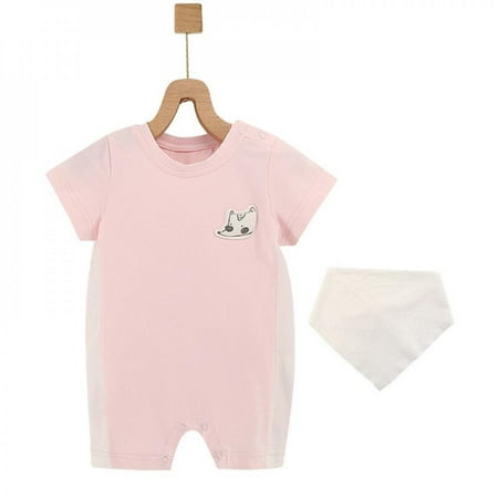 

Baywell born boys girls clothes summer short pullover cotton round neck jumpsuit with triangle towel infant crawling suit