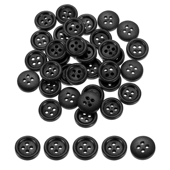 50Pcs Wooden Buttons, 12.5mm(1/2") 4 Hole Round Wood Sewing Button Craft Flatback for Sewing DIY Craft Clothing, Black