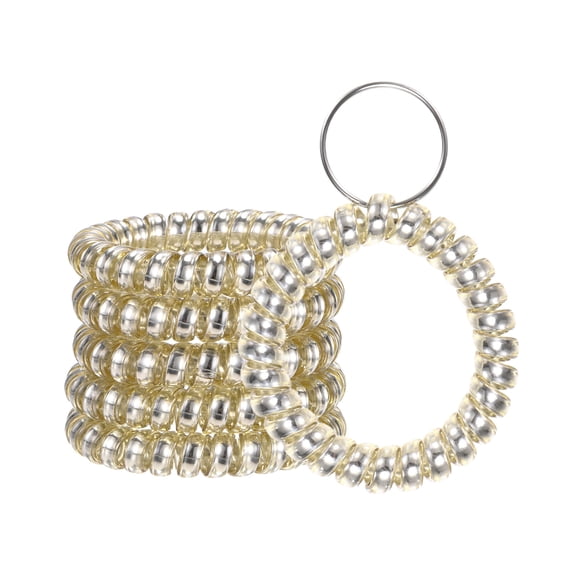 Uxcell 6-Pack Wrist Coil Keychain Wristlet, 2 Inch Plastic Spiral Spring Wristband with Steel Key Ring [Gold Tone]