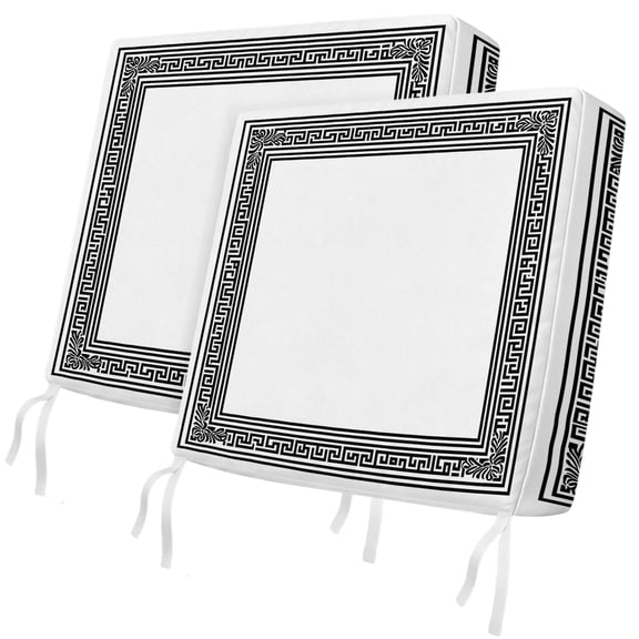 Outdoor Patio Cushion Covers 2 Pack White Vintage Patio Chair Cushion Covers with Ties and Zipper Abstract Art Black Greek Key Waterproof Outdoor Seat Cushion Covers for Patio Furniture 20"x18"