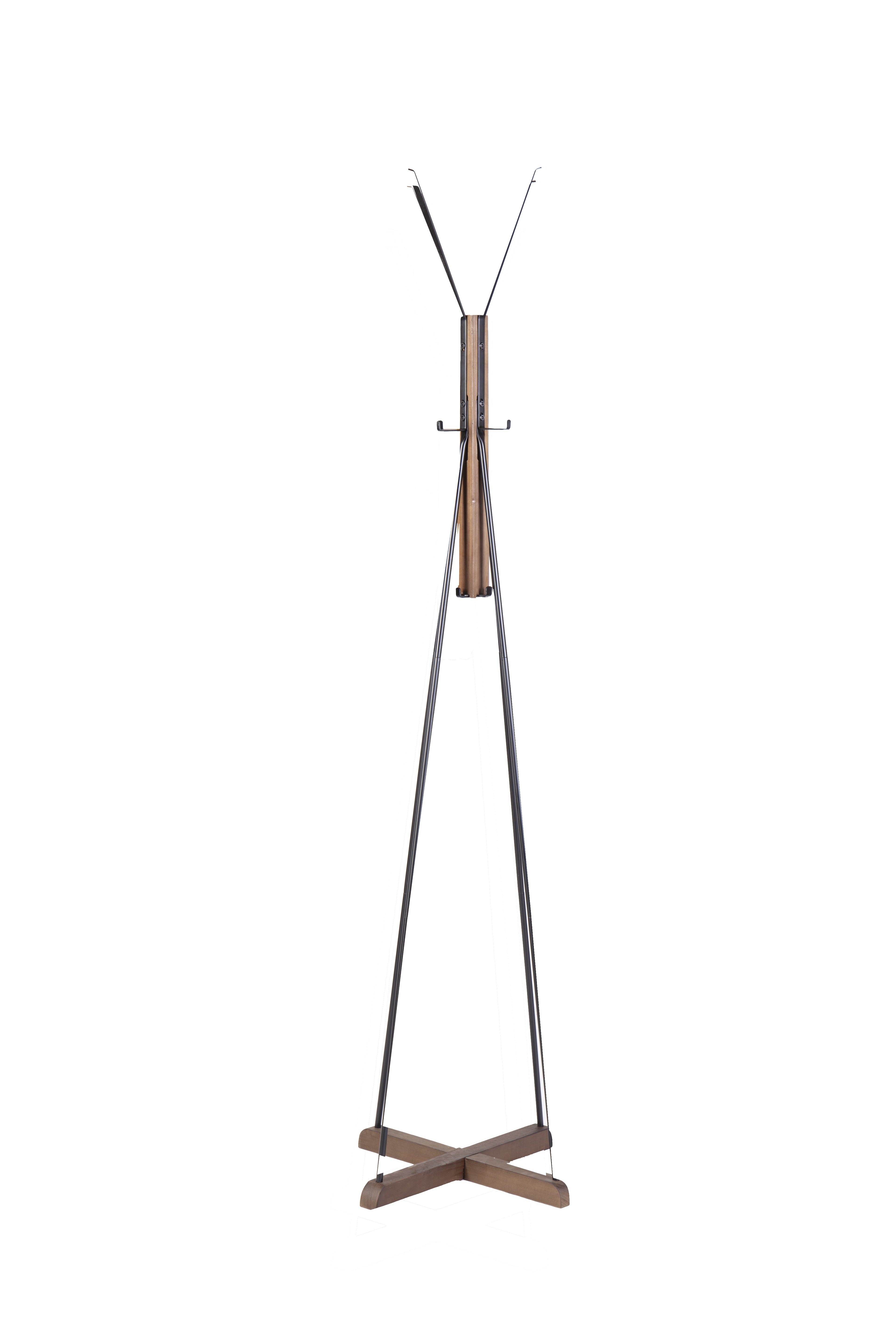 Freestanding Coat Rack with 8 Hooks and Cross Wood Base, Reclaimed Wood and Metal Hall Tree for Bedroom and Living Room, Natural
