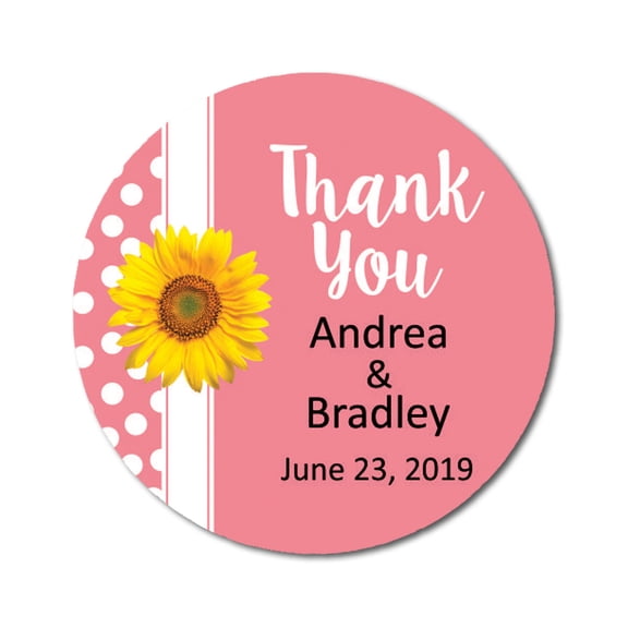 Darling Souvenir Round 45 Pcs Sunflower Thank You Stickers Wedding Personalized Bride Groom Names And Date Envelope Seals-Peach