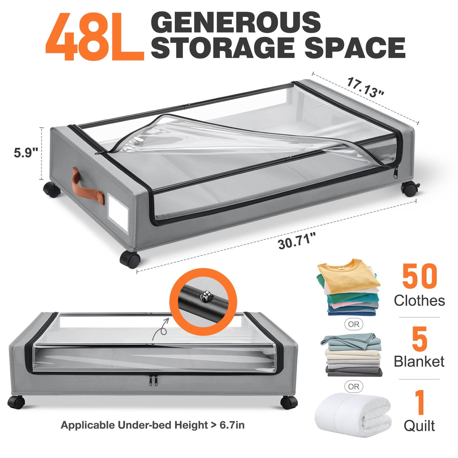 Livhil Under Bed Storage with Wheels, 2Pack Under Bed Storage Containers, Under Bed Shoe Storage and Bins (Gray)