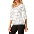 thumbnail image 4 of Unique Bargains Junior's Spring Plaid 3/4 Sleeve Check Button Decor Tops White M, 4 of 6