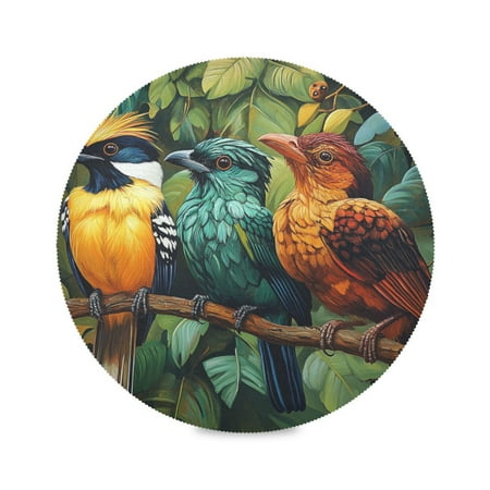 

15.4inch Round Placemats DIY Printing Design Suitable for Kitchen Table Party Decoration Three Cute Birds