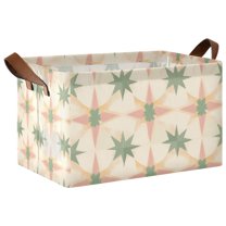 Yayeee Foldable Storage Basket for Shelves with Handles Waterproof Cloth Bins, Pastel Beige Geometric