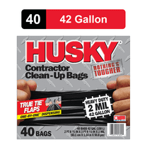 Husky 42 Gallon Heavy Duty 2 Mil Contractor Bags, 40 Bags