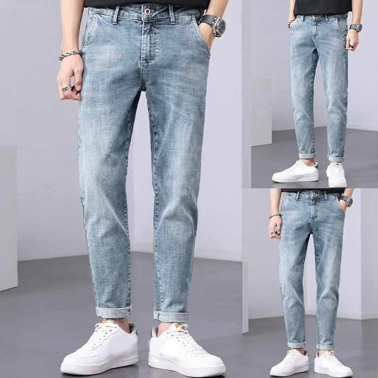 Gubotare Mens Jeans Winter Casual Pant Sports Pants With Pocket Fashion  Jeans Nine Points Pants (Light Blue, 33) 