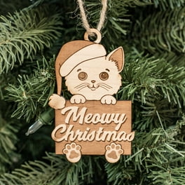 Ornament - Meowy Christmas - Raw Wood 3x4in Ornament - Meowy Christmas - Raw Wood 3x4in