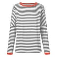 thumbnail image 3 of Womens Long Sleeve Tops Fashion Striped Color Block Crew Neck Pullover Tee Tops Casual Loose Fit Workout Going Out Tops, 3 of 4