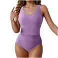 thumbnail image 3 of Kmdttou Swim Suits for Women Ladies Solid Color Swimsuit Belly Swimsuit Hollow Back Swimming High Waist Swimming Trunks Up to 65% off!, 3 of 8