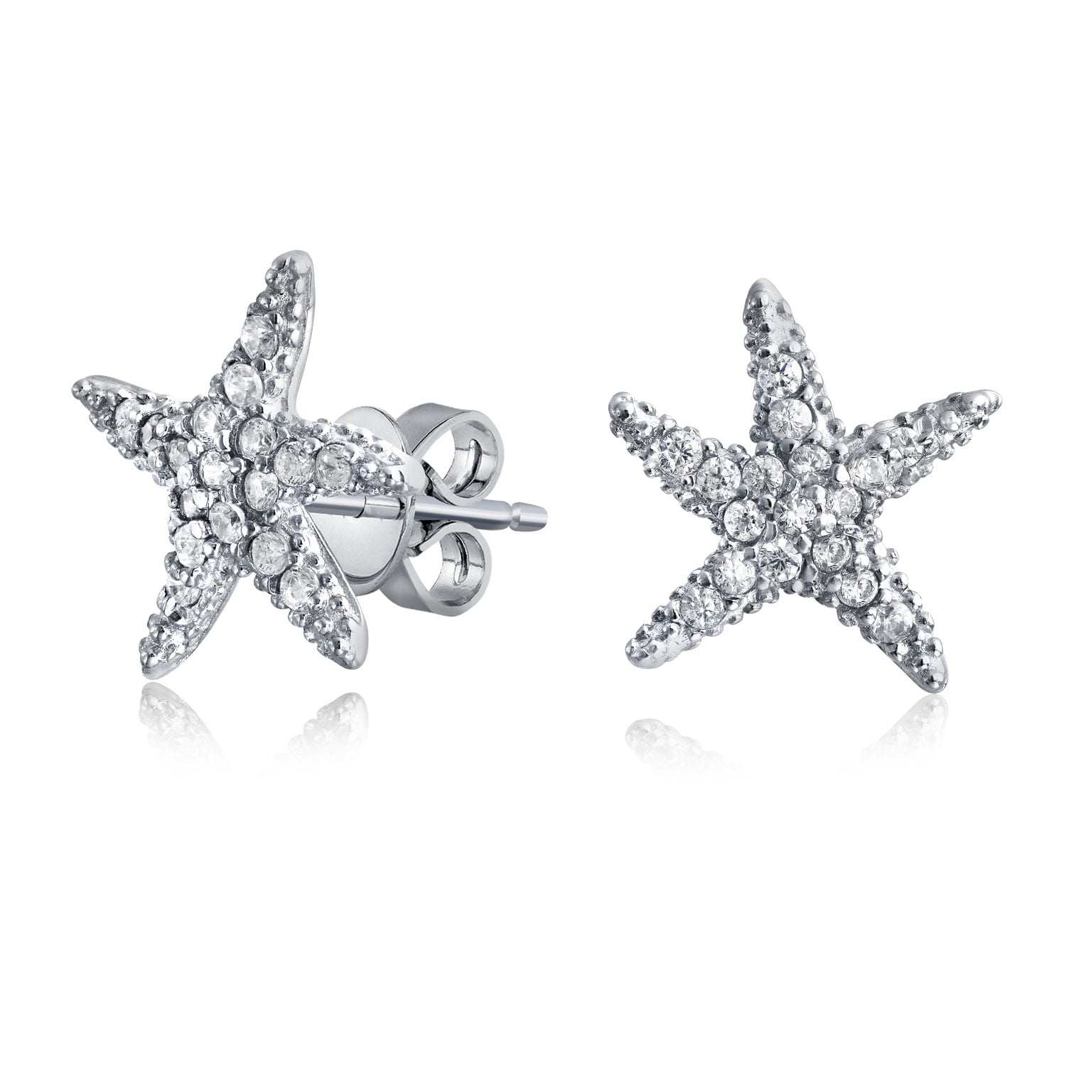 Sterling Silver Cz Starfish Stud Earrings 11mm