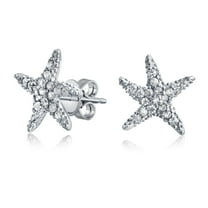 Bling Jewelry Womens Delicate CZ Stud Earrings Nautical Starfish in Rose Gold Plated Sterling Silver