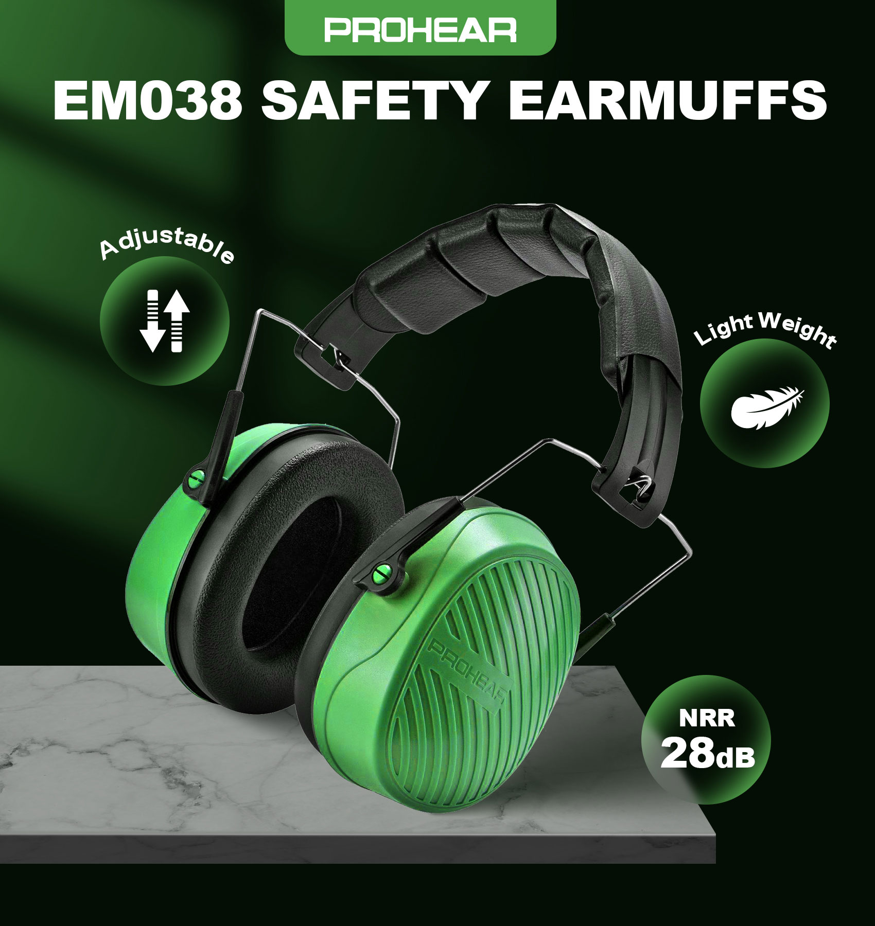 Prohear EM038 Ear Protection Safety Earmuffs, 28dB NRR photo 2