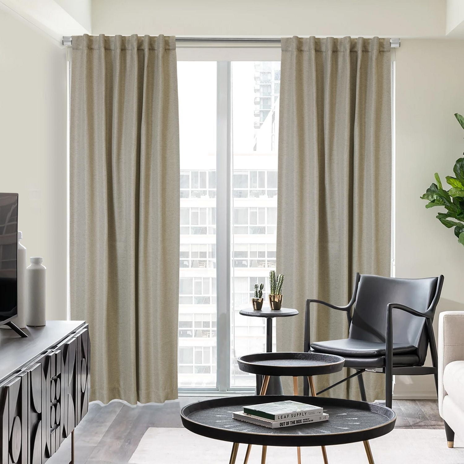 Loft Living Girona Room Darkening Dual Header Single Curtain Panel 52 x 84 in Linen