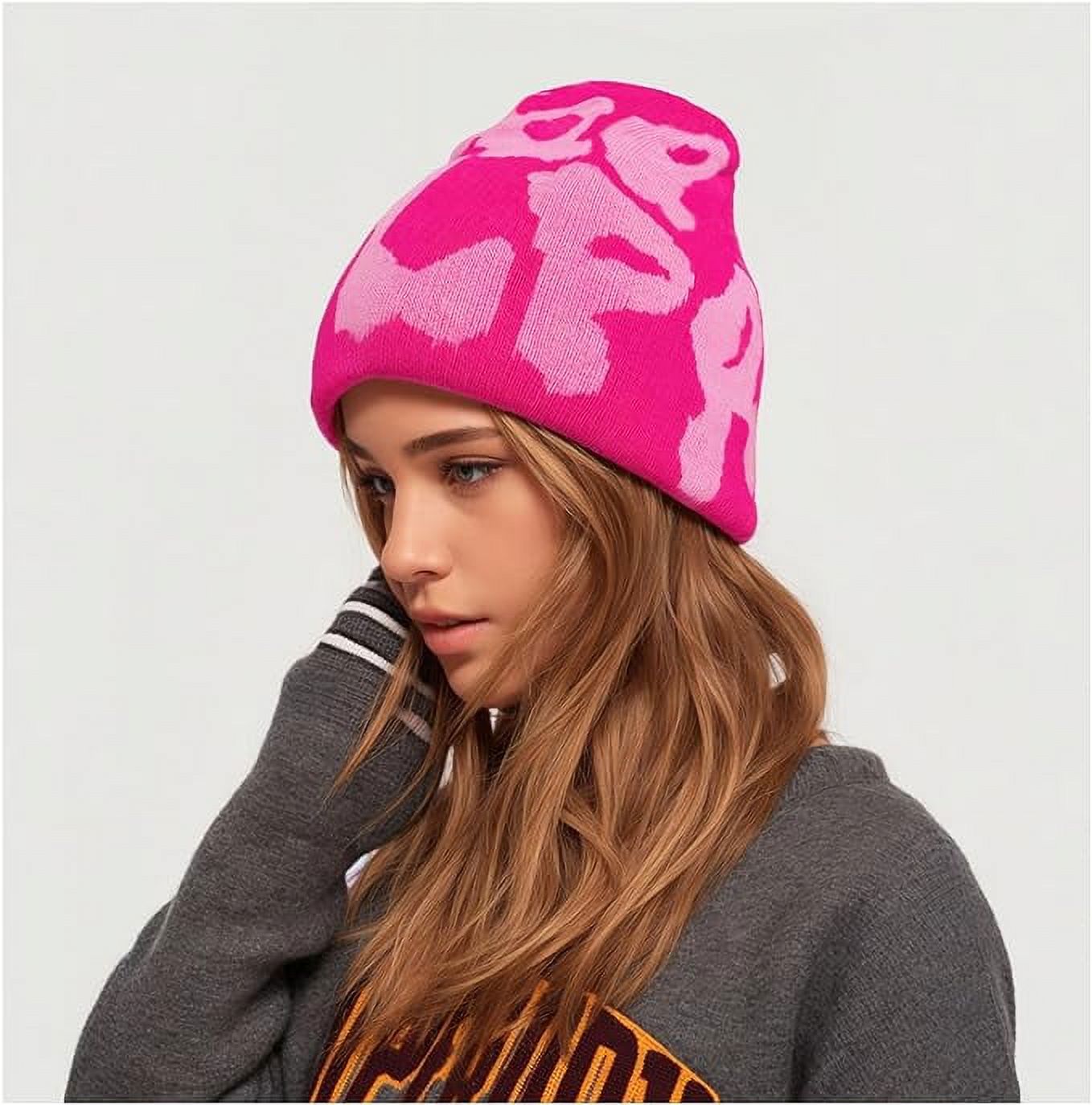 Bonnet Tricoté Imprimé Lettre Et Tête De Mort - Style Y2K, Mea Culpa Dupes - Couleurs Vives, Taille Unique Extensible