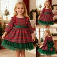 thumbnail image 2 of XEGLSBU Christmas Dresses for Girls 14/16 Party Dress for Girls Red Velvet Plaid Layered Gown with Bow Back Detail Festive Holiday Attire for Toddler Kids Green Size 6-7 Years, 2 of 9