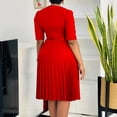 thumbnail image 3 of AURA Women’s Pleated A-Line Midi Dress V-Neck Short Sleeve High Waist With Belt S-XXXL, 3 of 8