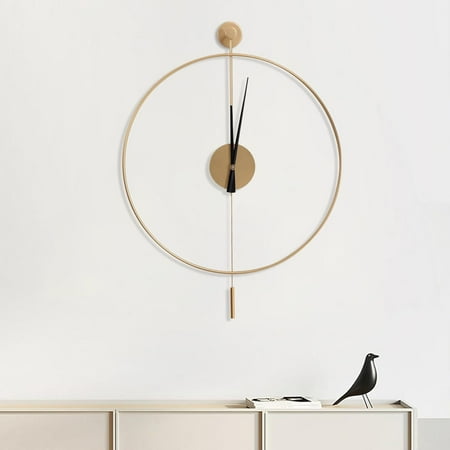 Classical Large Decorative Wall Clock with Pendulum, Modern Non-Ticking Silent Metal Wall Clocks for Living Room, Bedroom, Study, Office, 20 (Gold)