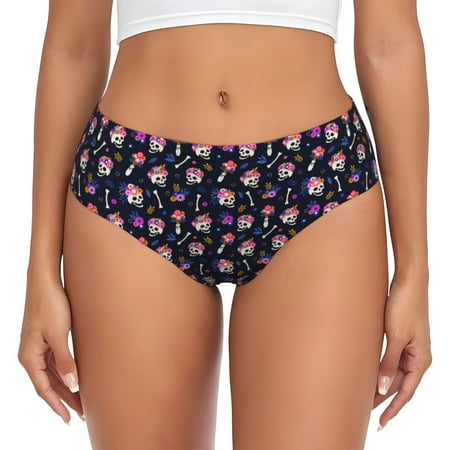 Womens Underwear - Skulls In Floral No Show Seamless Underwear for Women  Kawaii Soft Stretch Women s Panties  Hipster Ladies Panties Bikini Underwear Briefs