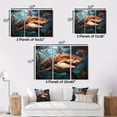 thumbnail image 4 of Designart "Geometric Glare Blue Shark Predators III" Animals Floater Framed Wall Art Living Room, 4 of 7