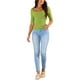 thumbnail image 2 of Camiseta de manga corta para mujer INSPIRE CHIC, de punto acanalado, ajuste ceñido, cuello cuadrado, suéter sólido, blusa, tops M verde, 2 of 6