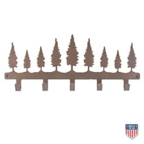 Rustic Wall Coat Rack w/ Pine Tree Design – Brown, 5 Heavy Duty Hooks for Entryway Storage