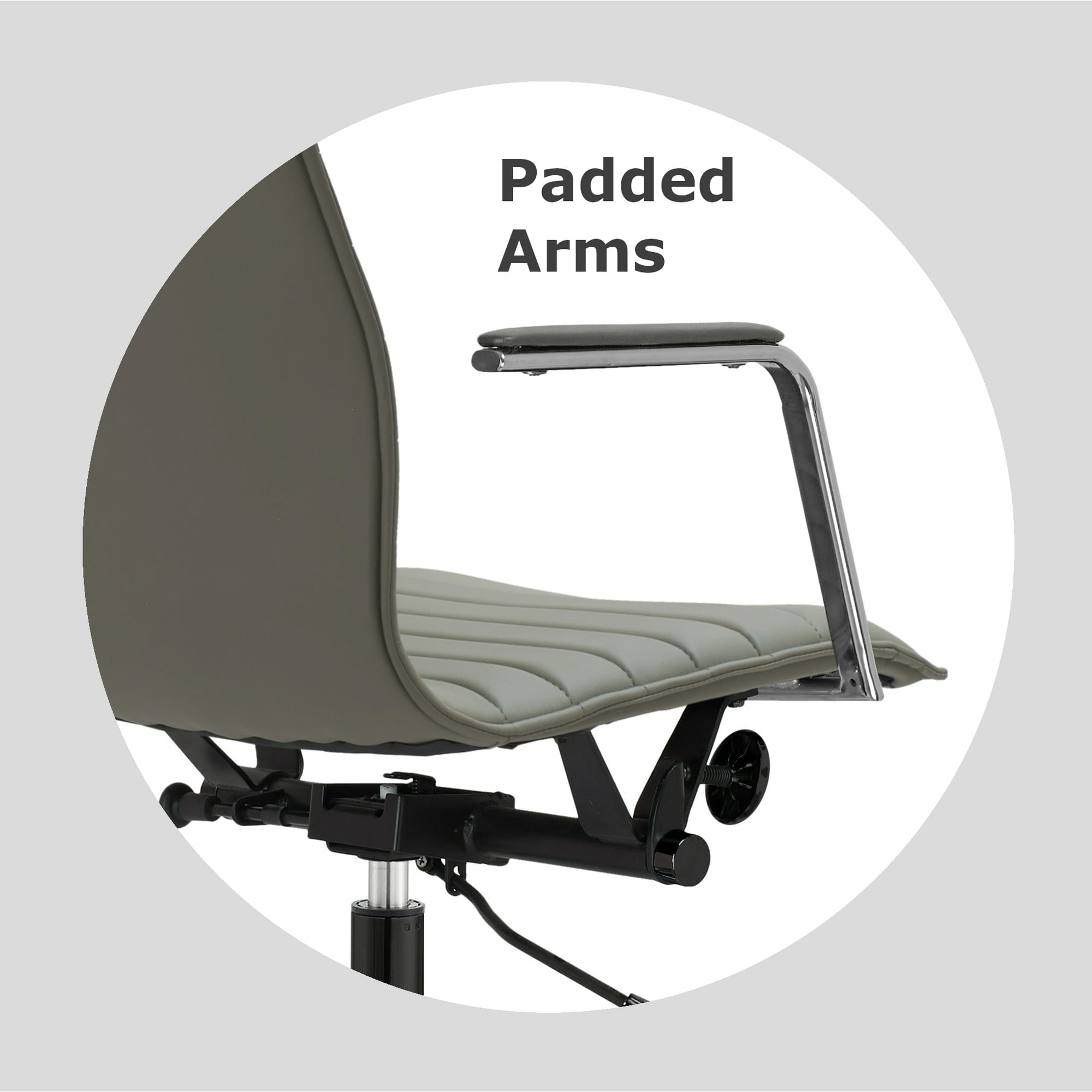 2xhome Set of 2 Gray Mid Century Modern High Back Ribbed PU Leather Tilt Adjustable Ergonomic Office Chair With Padded Arms Arm Rest Wheels Desk Task Back Support Lumbar Swivel Conference Design