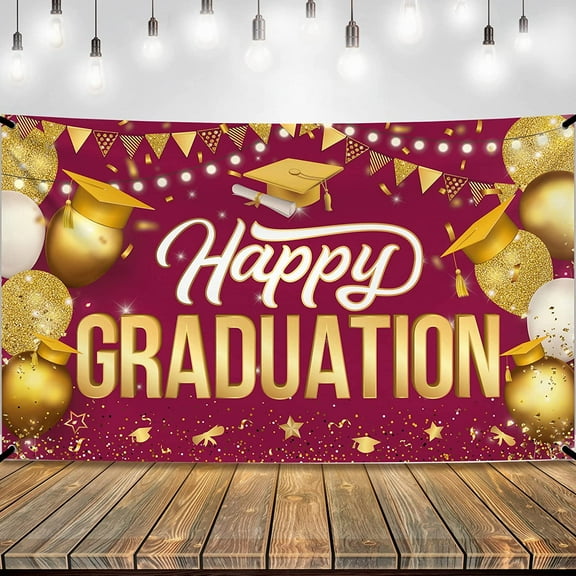 Happy Graduation Banner Maroon and Gold, Graduation Backdrop 2024, Graduation Decorations Class of 2024