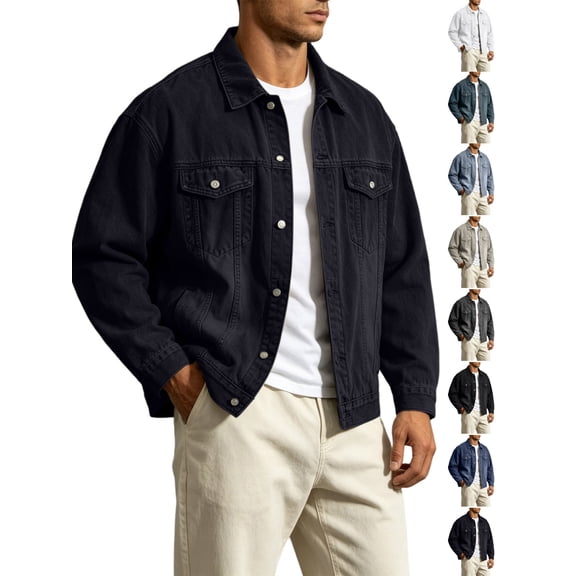 Black Denim Jacket for Men Versatile Vintage Washed Workwear Coat Street Style Loose Denim Jacket
