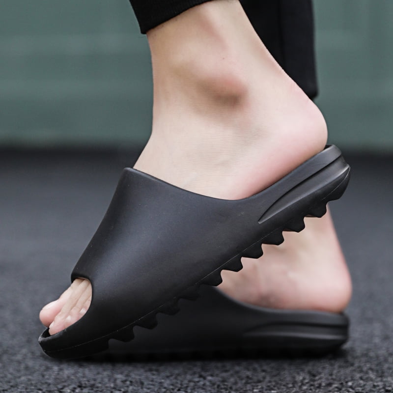Tengta Men s Slides Breathable Cool Beach Sandals Flip Flops Fish Mouth Men Slippers Summer Lightweight Bone Shoes Black 6