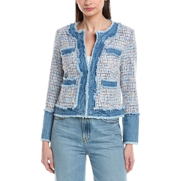 Nanette Nanette Lepore womens Denim Trim Tweed Jacket, m, White