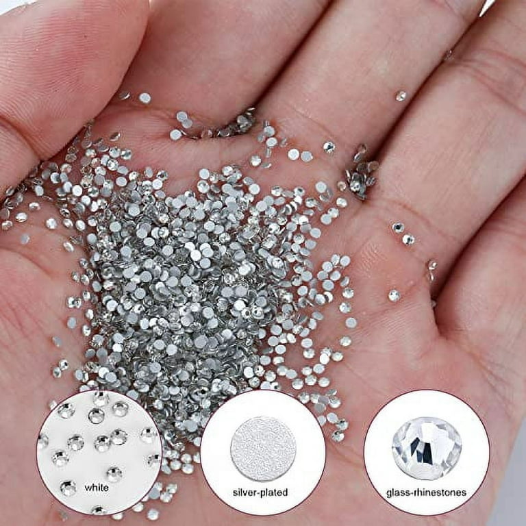 Nogis 3600 Pieces Flat Back Gems Rhinestones 6 Sizes (1.6-3.2 mm) Round Crystal Rhinestones for Crafts Nail Clothes Shoes Bags DIY Art(White), Girl's