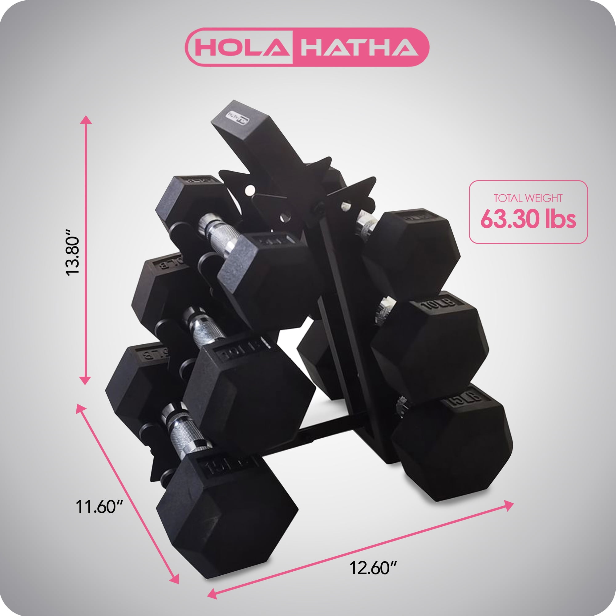 Open Box HolaHatha Hexagonal Dumbbell Weight Set w/Rack, 5, 10, & 15 Lbs