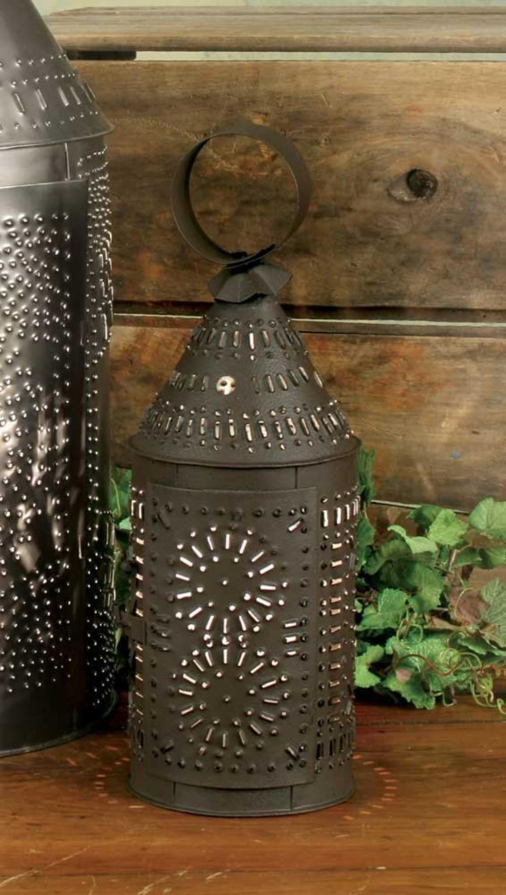 Rustic Brown Punched Tin Paul Revere Candle Lantern,5 wide and 14 high