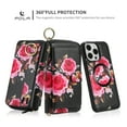 thumbnail image 4 of ELEHOLD Handbag Wallet with Case for iPhone 8 Plus/7 Plus Flower Floral Pattern with Card Holders Zipper Purse RFID Wallet Wristband Strap Magnetic Phone Case for iPhone 8 Plus/7 Plus,black, 4 of 8